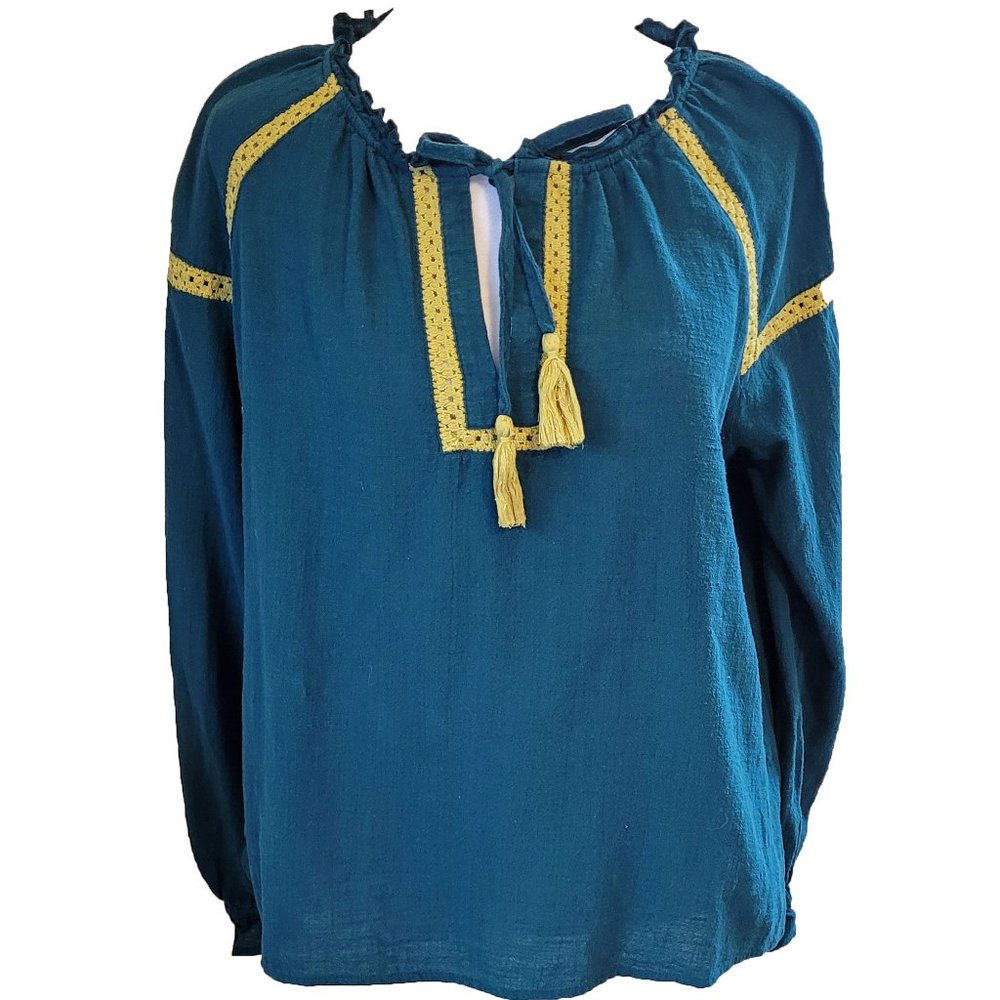 True Craft Green Peasant Blouse Size M